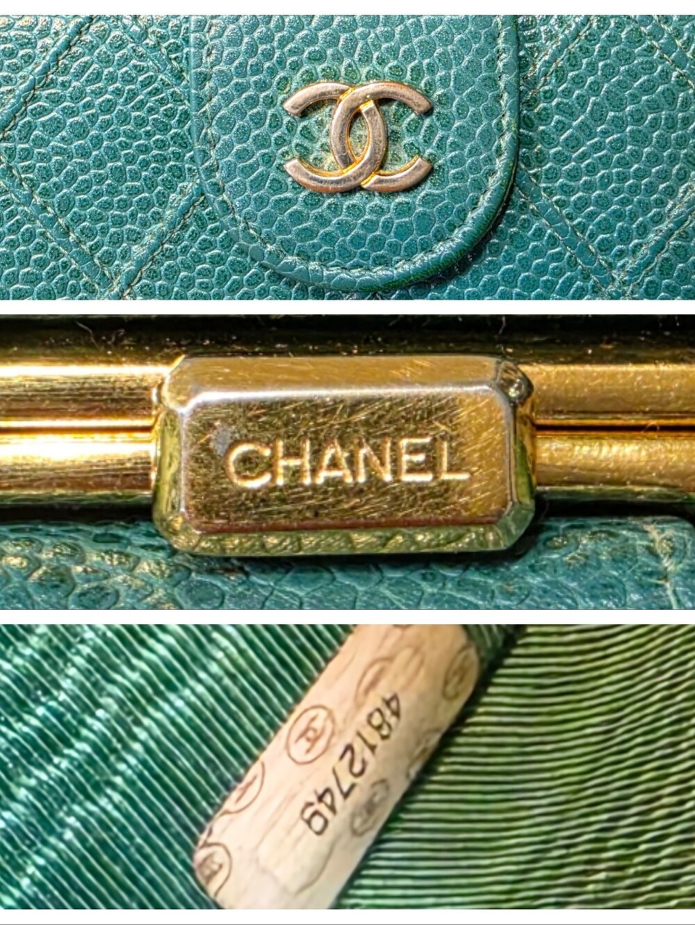 Vintage Chanel Caviar Classic Long Flap Wallet in Emerald Green - WITH COA - Picture 11 of 16